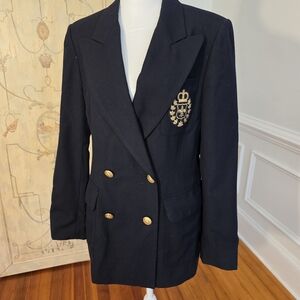 Navy Blue Double-Breasted Blazer with Gold Buttons